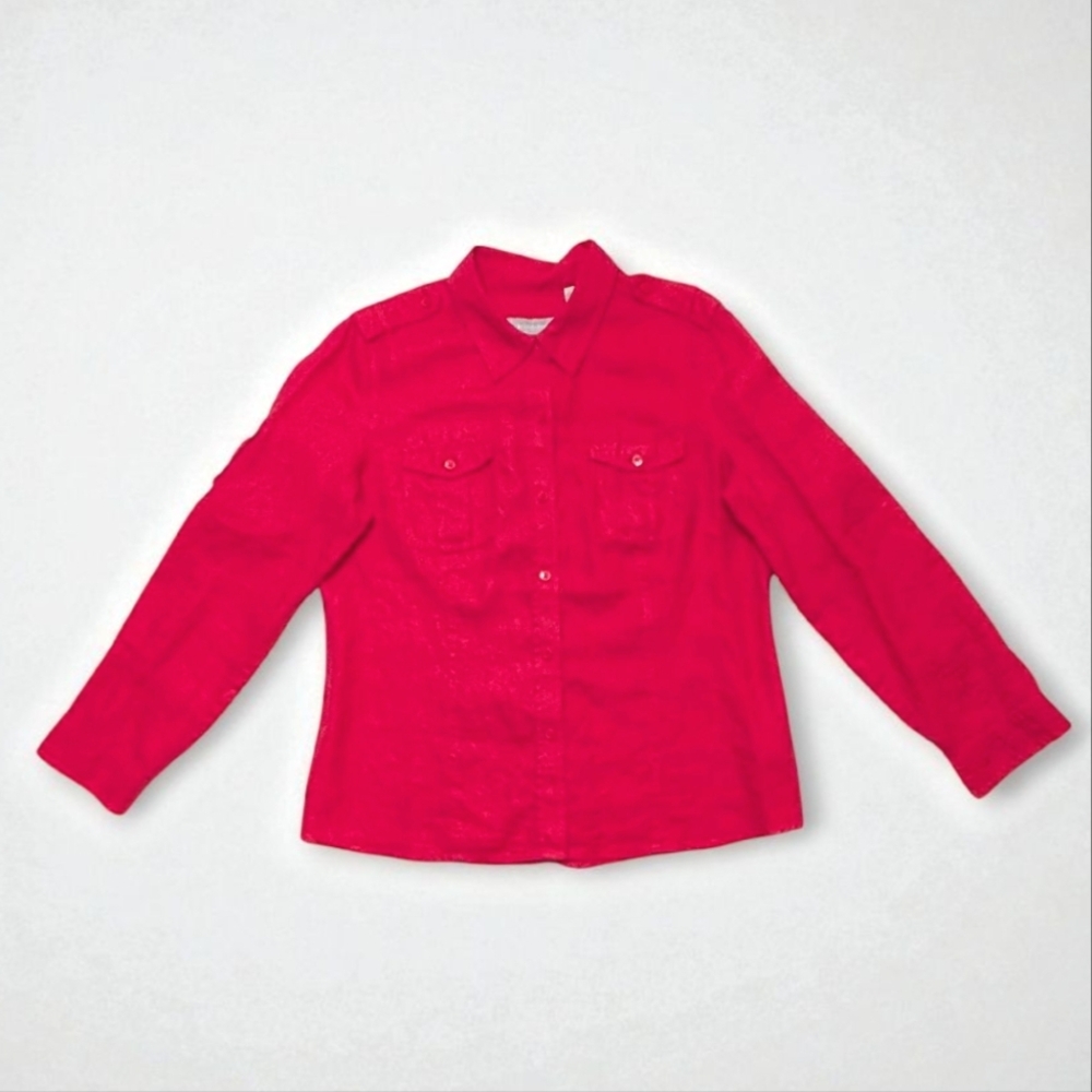 Liz Claiborne Crimson Red Work Shirt Professional Button Up Top XL - Picture 2 of 9